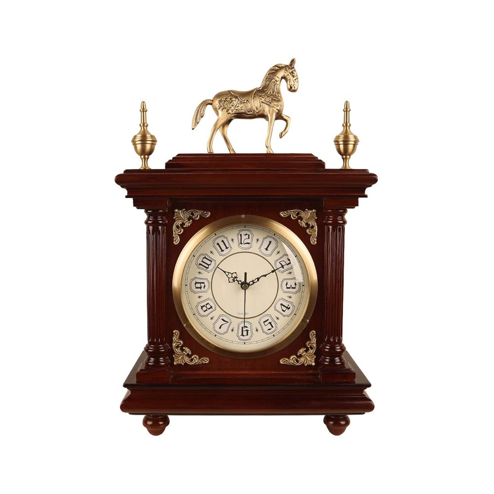 GaRcan Mantelpiece Clock Retro Desk Clock with Brass Decoration, Arabic Numerals Mantel Clock, Tabletop Clock with Sweeping Seconds Movement, 19.8 Inches Table Clock