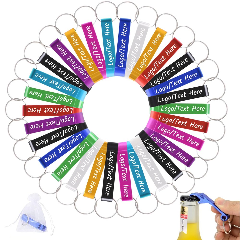 Akmxem Personalized Bottle Opener Keychain Custom Engraved Logo Beer Bottle Opener Bulk Wedding Favors 5/10/30/40/50/70/100/150Pcs