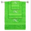 BY LORA Custom Embroidered Terry Cotton Ring Spun Bath Towel, Hand Towel and Washcloth Set - Lime Green Towel Set, White Chancery Initial N view 1
