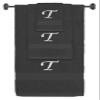BY LORA Custom Embroidered Terry Cotton Ring Spun Bath Towel, Hand Towel and Washcloth Set - Charcoal Towel Set, White Chancery Initial T view 1