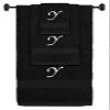 Custom Embroidered Terry Cotton Ring Spun Bath Towel, Hand Towel and Washcloth Set - Black Towel Set, White Chancery Initial Y view 1