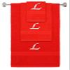 BY LORA Custom Embroidered Terry Cotton Ring Spun Bath Towel, Hand Towel and Washcloth Set - Red Towel Set, White Chancery Initial L view 1