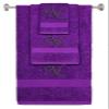BY LORA Custom Embroidered Terry Cotton Ring Spun Bath Towel, Hand Towel and Washcloth Set - Purple Towel Set, Black Chancery Initial N view 1