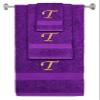 BY LORA Custom Embroidered Terry Cotton Ring Spun Bath Towel, Hand Towel and Washcloth Set - Purple Towel Set, Gold Chancery Initial T view 1