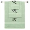 BY LORA Custom Embroidered Terry Cotton Ring Spun Bath Towel, Hand Towel and Washcloth Set - Mint Green Towel Set, Black Chancery Initial R view 1
