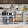 Rolling Kitchen Island with Extended Table,Kitchen Island on Wheels with LED Lights,Power Outlets and 2 Fluted Glass Doors, with a Storage Compartment and Side 3 Open Shelves (Grey-Blue~018) view 1