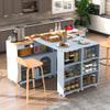 Rolling Kitchen Island with Extended Table,Kitchen Island on Wheels with LED Lights,Power Outlets and 2 Fluted Glass Doors, with a Storage Compartment and Side 3 Open Shelves (Grey-Blue~018) view 2