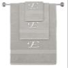 BY LORA Custom Embroidered Terry Cotton Ring Spun Bath Towel, Hand Towel and Washcloth Set - Silver Grey Towel Set, White Chancery Initial E view 1