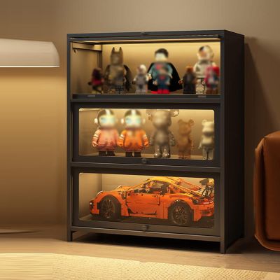 PINFUJA Glass Display Cabinet Glass Display Case Showcase Countertop Glass Display Shelf Curio Cabinet with Bookcase Display Shelves (Color : Black, Size : 3F-120x35x106cm)