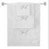 BY LORA Custom Embroidered Terry Cotton Ring Spun Bath Towel, Hand Towel and Washcloth Set - White Towel Set, Silver Chancery Initial H view 1