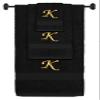 Custom Embroidered Terry Cotton Ring Spun Bath Towel, Hand Towel and Washcloth Set - Black Towel Set, Gold Chancery Initial K view 1