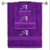 BY LORA Custom Embroidered Terry Cotton Ring Spun Bath Towel, Hand Towel and Washcloth Set - Purple Towel Set, Silver Chancery Initial A view 1