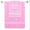 BY LORA Custom Embroidered Terry Cotton Ring Spun Bath Towel, Hand Towel and Washcloth Set - Pink Towel Set, White Chancery Initial A view 1