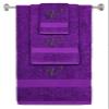 BY LORA Custom Embroidered Terry Cotton Ring Spun Bath Towel, Hand Towel and Washcloth Set - Purple Towel Set, Black Chancery Initial V view 1