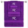 BY LORA Custom Embroidered Terry Cotton Ring Spun Bath Towel, Hand Towel and Washcloth Set - Purple Towel Set, White Chancery Initial R view 1