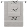 BY LORA Custom Embroidered Terry Cotton Ring Spun Bath Towel, Hand Towel and Washcloth Set - Silver Grey Towel Set, Black Chancery Initial M view 1