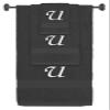 BY LORA Custom Embroidered Terry Cotton Ring Spun Bath Towel, Hand Towel and Washcloth Set - Charcoal Towel Set, White Chancery Initial U view 1