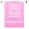 BY LORA Custom Embroidered Terry Cotton Ring Spun Bath Towel, Hand Towel and Washcloth Set - Pink Towel Set, Silver Chancery Initial V view 1