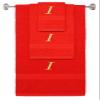 BY LORA Custom Embroidered Terry Cotton Ring Spun Bath Towel, Hand Towel and Washcloth Set - Red Towel Set, Gold Chancery Initial I view 1