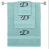 BY LORA Custom Embroidered Terry Cotton Ring Spun Bath Towel, Hand Towel and Washcloth Set - Nautical Teal Towel Set, Black Chancery Initial D view 1