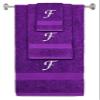 BY LORA Custom Embroidered Terry Cotton Ring Spun Bath Towel, Hand Towel and Washcloth Set - Purple Towel Set, White Chancery Initial F view 1