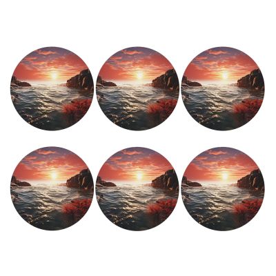 6Pcs Drink Coasters for Drinks Tabletop Protection, Red Beach Reef Leather Coaster for Kinds of Cups, Absorbent Cup Coaster for Coffee Table Home Decor 4" Cup Mat Pad