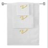 BY LORA Custom Embroidered Terry Cotton Ring Spun Bath Towel, Hand Towel and Washcloth Set - White Towel Set, Gold Chancery Initial V view 1