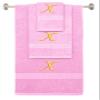 BY LORA Custom Embroidered Terry Cotton Ring Spun Bath Towel, Hand Towel and Washcloth Set - Pink Towel Set, Gold Chancery Initial X view 1