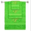 BY LORA Custom Embroidered Terry Cotton Ring Spun Bath Towel, Hand Towel and Washcloth Set - Lime Green Towel Set, Gold Chancery Initial T view 1