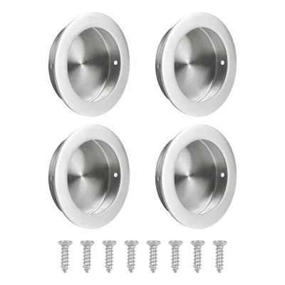 GERRIT Black Flush Pulls Barn Door Pulls Handles, 4pcs 304 Stainless Steel Sliding Door Handles Round Flush Recessed Cabinet Handles.(51mm) (Color : Silver70mm)