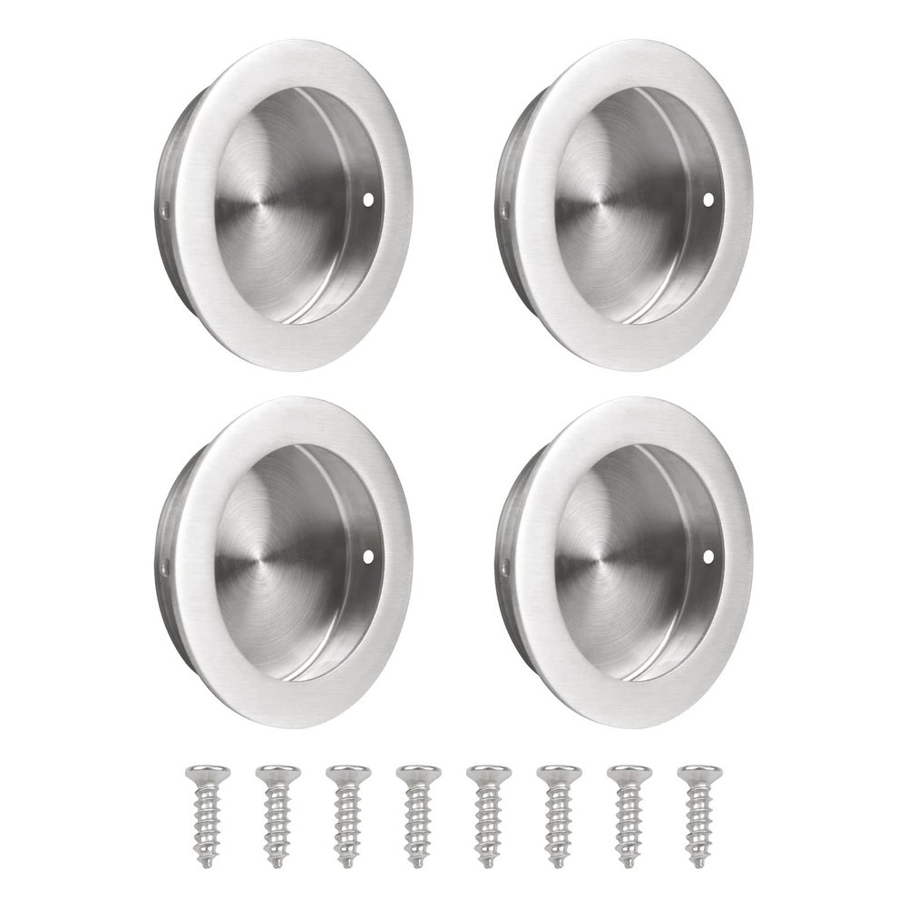 GERRIT Black Flush Pulls Barn Door Pulls Handles, 4pcs 304 Stainless Steel Sliding Door Handles Round Flush Recessed Cabinet Handles.(51mm) (Color : Silver70mm)