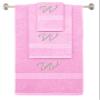 BY LORA Custom Embroidered Terry Cotton Ring Spun Bath Towel, Hand Towel and Washcloth Set - Pink Towel Set, Silver Chancery Initial W view 1