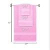 BY LORA Custom Embroidered Terry Cotton Ring Spun Bath Towel, Hand Towel and Washcloth Set - Pink Towel Set, Silver Chancery Initial W view 2