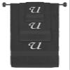 BY LORA Custom Embroidered Terry Cotton Ring Spun Bath Towel, Hand Towel and Washcloth Set - Charcoal Towel Set, Silver Chancery Initial U view 1