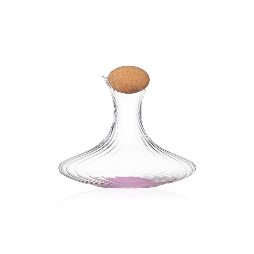 1700ml/60oz Glass Wine Decanter with Stopper,Ribs Design for Max Aerating,Pink BottomEasy for Cleaning&View. for Home, Holiday&Gifts-Unique Function for Red Wine(Food Safe Borosilicated Glass)