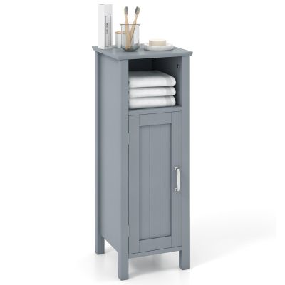 LOKO Bathroom Floor Cabinet, Single Door Storage Organizer with Open Compartment & Adjustable Shelf, Modern Storage Cabinet for Bathroom, Living Room, Study, Kitchen (Gray)