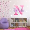 Girls Nursery Shimmer Rainbow Printed Initial and Stars Custom Personalized Name and Initial Kids Vinyl Wall Decal, Wall Sticker Decor for Babies (Multi-Size Choices). (Hot Pink Twinkle Star) view 4