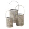 3 Piece Intricate Hurricane Candle Lanterns, Romantic Leaf Lattice Work, Gold Finished Metal, Grey Patina, 7.5 Inches view 1