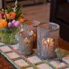 3 Piece Intricate Hurricane Candle Lanterns, Romantic Leaf Lattice Work, Gold Finished Metal, Grey Patina, 7.5 Inches view 2