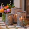 3 Piece Intricate Hurricane Candle Lanterns, Romantic Leaf Lattice Work, Gold Finished Metal, Grey Patina, 7.5 Inches view 4