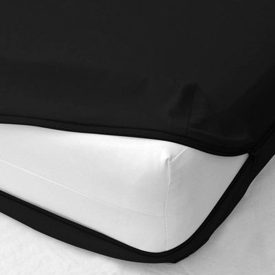 Sweet Dream Collection Zipper Fitted Sheet Twin XL Size 8"" Pocket 600 Thread Count 100% Egyptian Cotton Sateen Weave Black