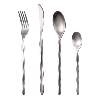 IFAJOOR Flatware Silverware Set, 4/16/24/32 Pieces 304 Stainless Steel Forks And Spoons Set Home Dining Spoon Steak Knife Smooth Spoon, Cutlery Set (Color : Silver, Size : 1Set-4Pcs)