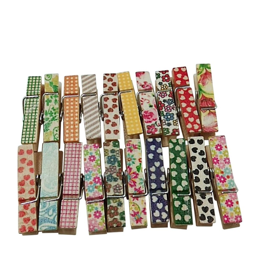BIUDECO 50pcs Colorful Wooden Clips for DIY Crafts Assorted Cartoon Log Printing Clips for Scrapbooking Weaving Sewing and Mending Projects