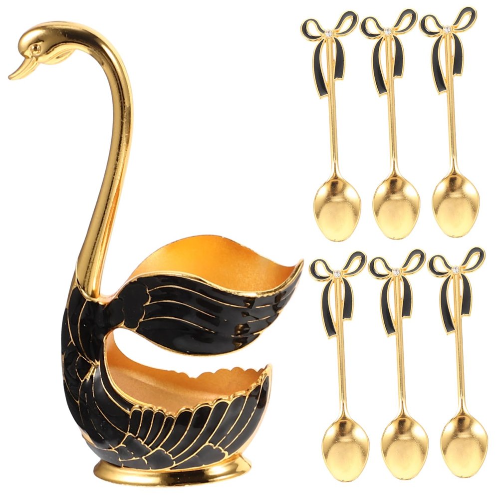 MUCKLILY Metal Scoop Spoons Silverware Holder Dessert Spoons Restaurant Teaspoons Condiment Cake Swan Base Kitchen Mixing