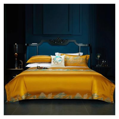 QuKan Bed, 1200TC Brocade Jacquard and Egyptian Cotton Luxury Bedding Set Smooth Soft Quilt Cover Set Flat/Fitted Bed Sheet Pillowcases, King, MM-102
