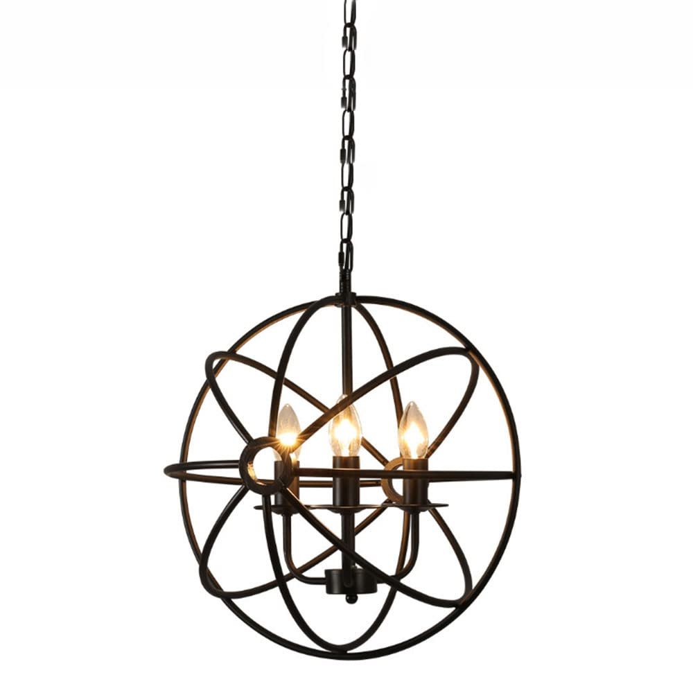 Black Sphere Chandelier Bar Kitchen Dining Room Round Ball Pendant Light V-intage Industrial Lustre Rustic Wrought Iron E27 Ceiling Hanging Fixtures Lighting Interesting Life,Pendant