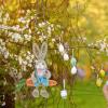 PRETYZOOM Garden Bunny Swing Figurine Adorable Statue for Outdoor Decor Straw Cloth Material for Backyard Landscape Cute Easter Garden Adornment view 2