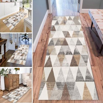 Khaki Hallway Runner Rug - Triangular Design, Long Carpet Runner 100cm 1.5m 2m 250cm 300cm 4m 5m 6m Door Mat Non Slip Area Rugs for Kitchen Hall Stairs (Size : 3.9 ft 16.4 ft)
