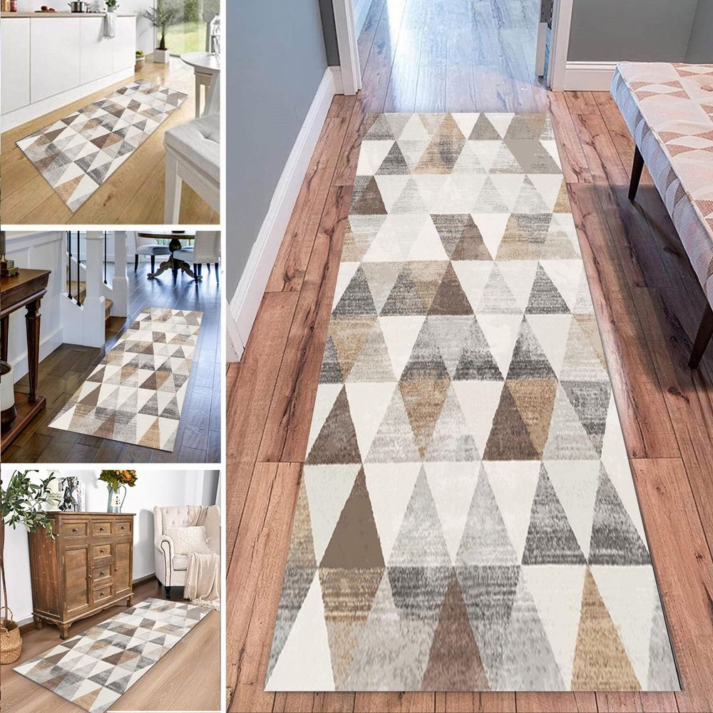 Khaki Hallway Runner Rug - Triangular Design, Long Carpet Runner 100cm 1.5m 2m 250cm 300cm 4m 5m 6m Door Mat Non Slip Area Rugs for Kitchen Hall Stairs (Size : 3.9 ft 16.4 ft)