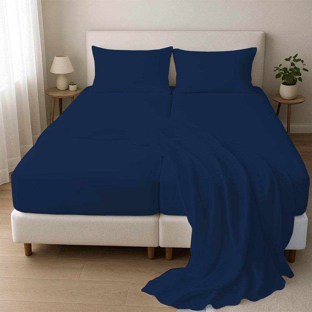 1000 Thread Count Split Sheet Set 5 Piece Split California King Sheets for Adjustable Beds 100% Egyptian Cotton 12" Deep Pocket Adjustable Bed Sheets Split California King Size - Navy Blue Solid